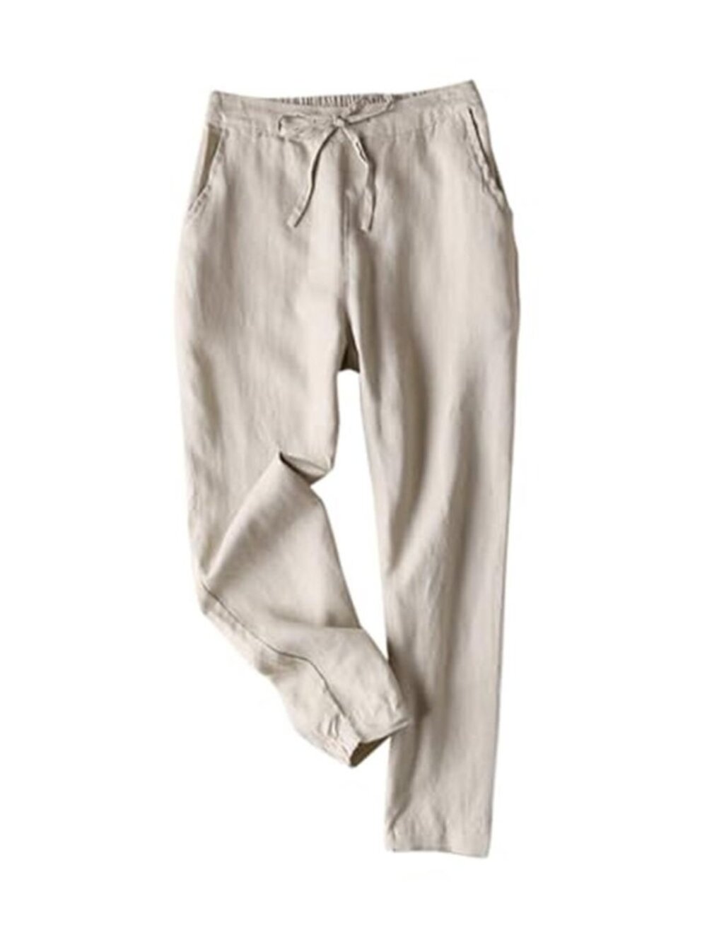 Womens 100 Linen Pants High Waisted Drawstring Cropped Tapered Pocket Pants